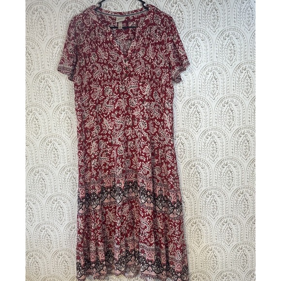 Knox Rose Dresses & Skirts - Knox Rose Red Paisley Midi Dress with Black & Cream Border